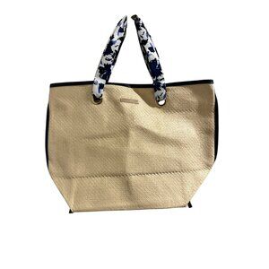 ✌️ 2/$40 ✌️ New Oscar De La Renta Beige & Blue Floral Handle Straw Tote Bag